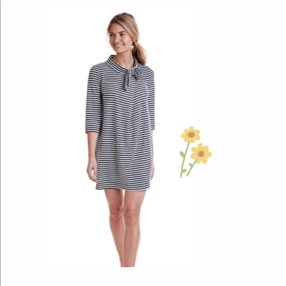 Bow Neck Stripe Knit Dress - Size: XXS with bow-like collar 🌼